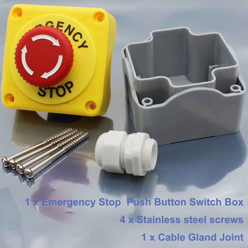 AXTHCHO Emergency Stop Button Switch E-Stop Momentary Shut Off Red PushButton Switches 1NO 1NC 660V 10A with Box - Image 2